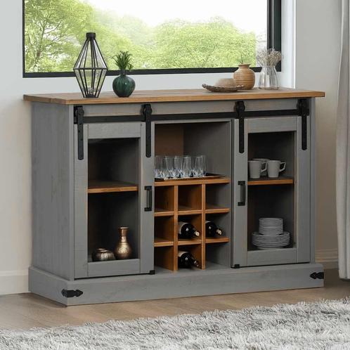 vidaXL Dressoir HALDEN 2 schuifdeuren 112x40x80 cm massief, Huis en Inrichting, Kasten | Dressoirs, 25 tot 50 cm, Nieuw, 100 tot 150 cm