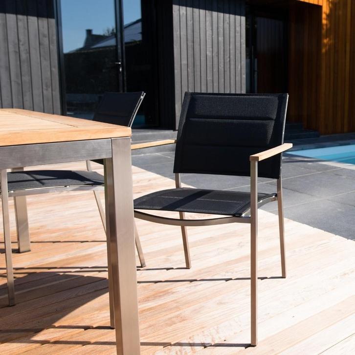 Tuinstoel Marmaris RVS Zwart, Huis en Inrichting, Stoelen, Zwart, Nieuw, Ophalen of Verzenden