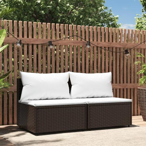vidaXL Tuinmiddenbanken met kussens 2 st poly rattan bruin, Tuin en Terras, Tuinsets en Loungesets, Nieuw, Rotan, Verzenden