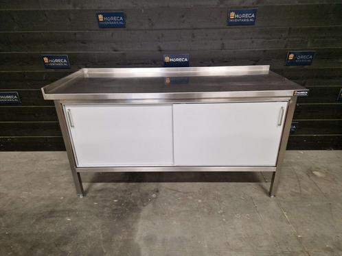 Werktafel | 2 schuifdeuren | RVS met trespa | wit | 170 cm, Zakelijke goederen, Horeca | Keukenapparatuur, Gebruikt, RVS Meubilair