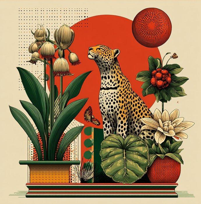 I_KONIQ - Red japan sun and leopard, Huis en Inrichting, Overige Huis en Inrichting