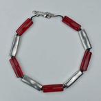 dames Rood-zilverkleurige ketting – modern design – nieuw, Sieraden, Tassen en Uiterlijk, Kettingen, Verzenden, Nieuw, Zilver