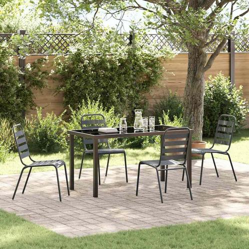 vidaXL Tuin Eetset 5 pcs Donkergrijs Staal, Tuin en Terras, Tuinsets en Loungesets, Nieuw, Verzenden