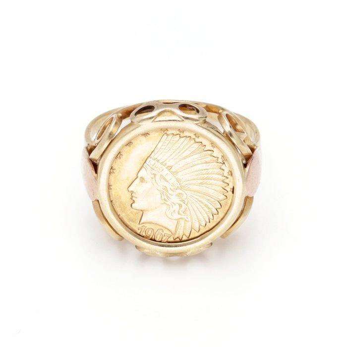 Ring - 14 karaat Roségoud, Geel goud - Munt, Sieraden, Tassen en Uiterlijk, Ringen