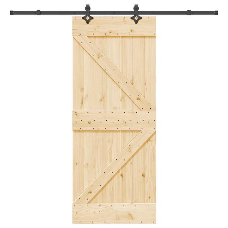 vidaXL Schuifdeur met beslag 85x210 cm massief grenenhout, Doe-het-zelf en Verbouw, Deuren en Horren, Nieuw, Verzenden