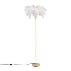 Art Deco vloerlamp beige met witte veren - Peahen, Huis en Inrichting, Lampen | Vloerlampen, Nieuw, Overige materialen, Art Deco