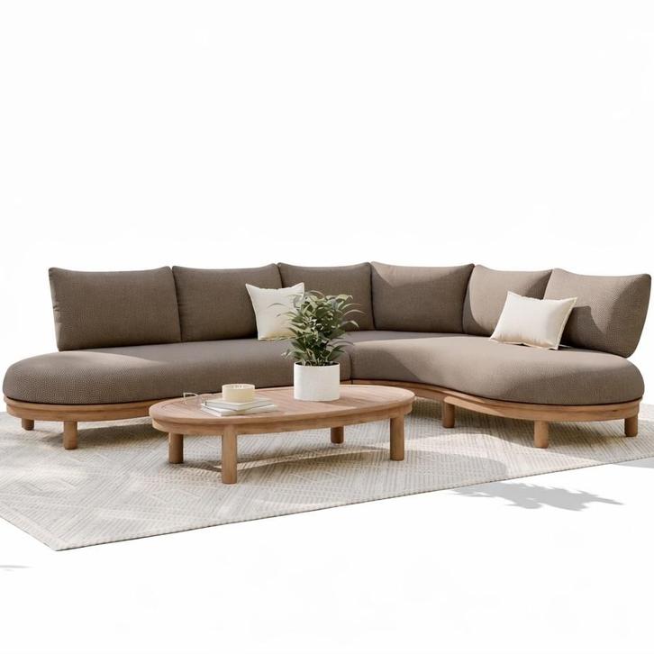 Eleganza organische hoek loungeset 3 delig hardhout, Tuin en Terras, Tuinsets en Loungesets, Nieuw, Hardhout, Ophalen of Verzenden