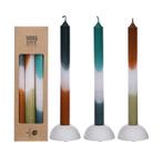 Kaarsen petrol-olive  dip dye taper candle h.24 set 3 25mm, Nieuw, Ophalen of Verzenden