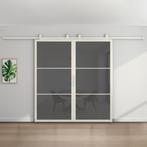 Dubbele stalen schuifdeur - 3 Vlaks - Wit - Rook glas, 75 tot 150 cm, Nieuw, 150 tot 225 cm, Metaal