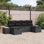vidaXL 6-delige tuin bankset met kussens in zwart poly, Verzenden, Nieuw, Rotan
