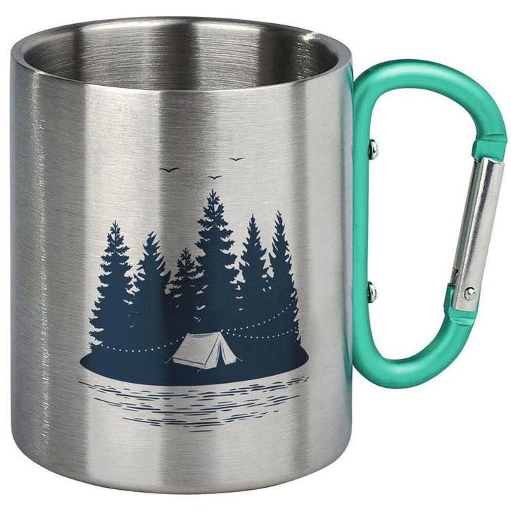 Drinkbeker RVS met karabijnhaak - Tent in Bos - Into The Wil, Huis en Inrichting, Keuken | Servies, Nieuw, Ophalen of Verzenden