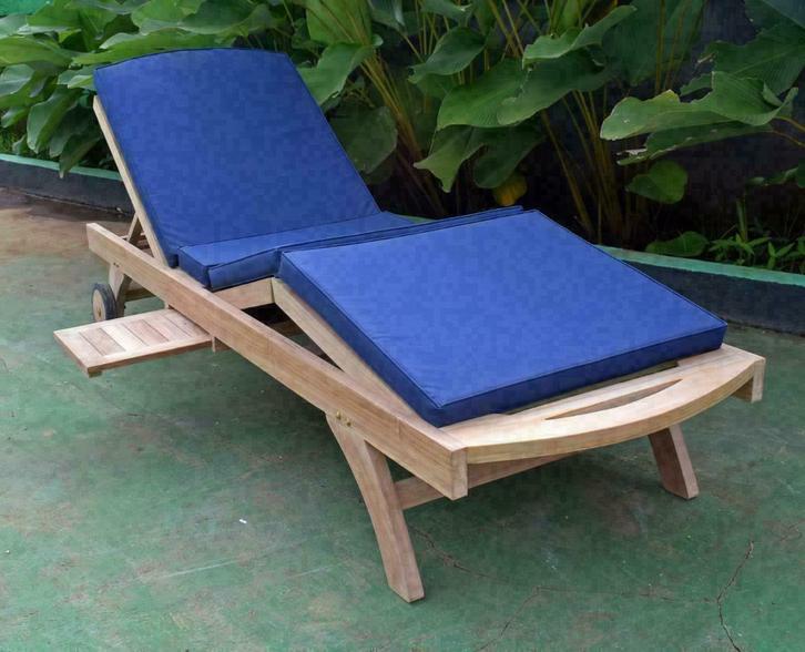 A-Kwaliteit Deluxe Teak Ligbed + Kussen AB Grade Teakhout, Tuin en Terras, Ligbedden, Inklapbaar, Verstelbaar, Verrijdbaar, Nieuw