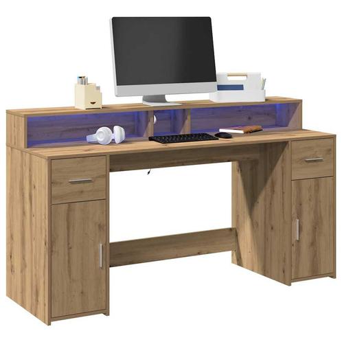 vidaXL Bureau met LED-verlichting 160x55x91 cm hout, Huis en Inrichting, Bureaus, Nieuw, Verzenden