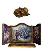 Vergulde dubbele engel wandsculptuur – houten vergulde