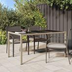 vidaXL Tuintafel 150x90x75 cm gehard glas en poly rattan, Tuin en Terras, Tuintafels, Verzenden, Nieuw