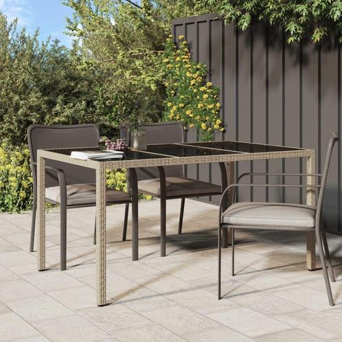 vidaXL Tuintafel 150x90x75 cm gehard glas en poly rattan, Tuin en Terras, Tuintafels, Nieuw, Verzenden