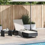 vidaXL Ligbed met wielen en kussen poly rattan zwart, Tuin en Terras, Verzenden, Nieuw