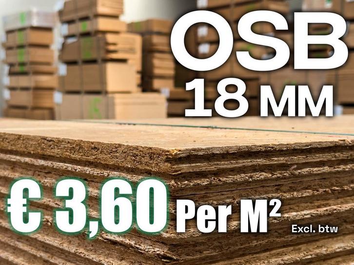 OSB platen met schoonheidsfoutje. 18mm € 3.60 per M², Doe-het-zelf en Verbouw, Platen en Panelen, Minder dan 20 mm, Nieuw, Hout