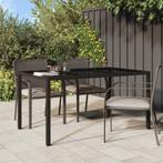 vidaXL Tuintafel 150x90x75 cm gehard glas en poly rattan, Tuin en Terras, Verzenden, Nieuw