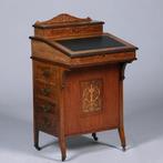 Engelse notenhouten davenport ca 1880 met blond inlegwerk en, Ophalen of Verzenden