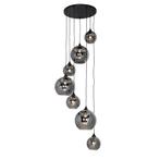 Smart hanglamp zwart met smoke glas rond 7-lichts incl. 7, Huis en Inrichting, Lampen | Hanglampen, Nieuw, Glas, Art Deco, 75 cm of meer
