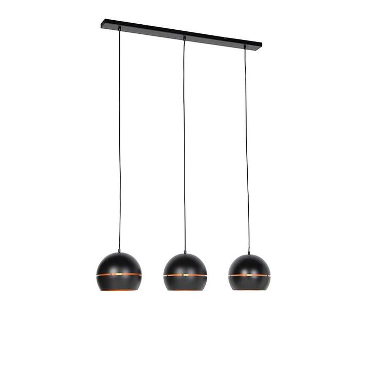 Design hanglamp zwart met gouden binnenkant 3-lichts - Buell, Huis en Inrichting, Lampen | Hanglampen, Nieuw, Overige materialen