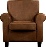 Bruine leren klassieke fauteuil - poot hout bruin - Kenia Le, Huis en Inrichting, Fauteuils, Klassiek, Nieuw, Ophalen of Verzenden