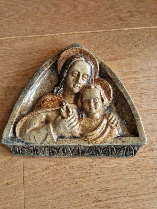 Terraco Draak - Reliëf - Madonna met Kind - 26 cm - Klei -, Antiek en Kunst, Antiek | Boeken en Bijbels