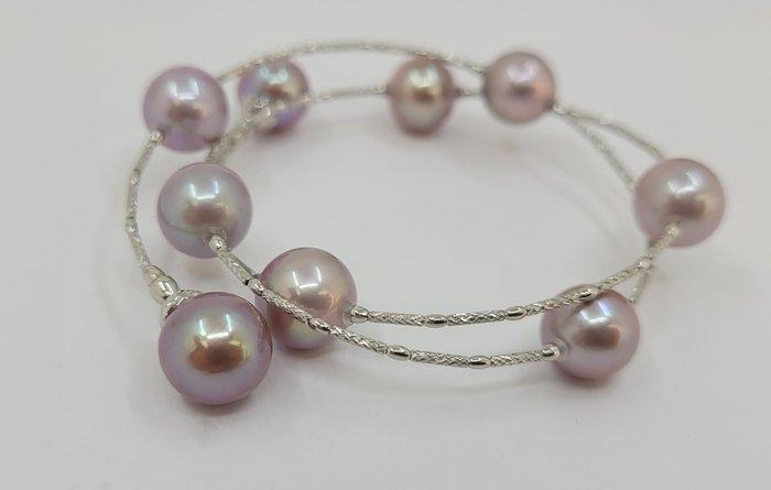 Armband Platina, 9x10mm ronde roze Edison parels, Sieraden, Tassen en Uiterlijk, Armbanden