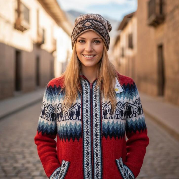 Alpaca trui dames, Peruvian zip up sweater adults, Kleding | Dames, Truien en Vesten, Overige kleuren, Nieuw, Maat 42/44 (L), Verzenden