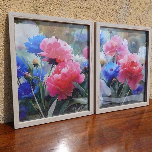 Ksavera - Peonies B105 - diptych - paintings in frame, Antiek en Kunst, Kunst | Designobjecten
