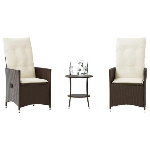 vidaXL 3-delige Bistroset met kussens poly rattan bruin, Tuin en Terras, Tuinsets en Loungesets, Nieuw, Rotan, Verzenden
