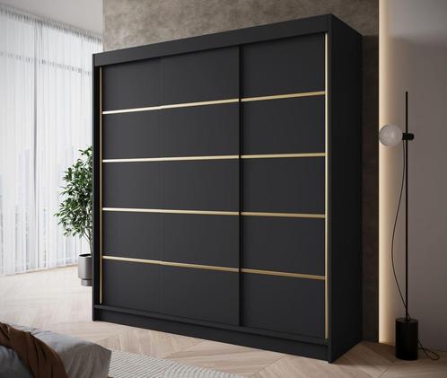 Kledingkast 200cm zwart met goud schuifdeuren Garderobekast, Huis en Inrichting, Kasten | Vitrinekasten, 50 tot 75 cm, Nieuw, 200 cm of meer