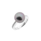 18 Krt. Witgouden ring met Tahiti parel en diamant | 0,13..., Gebruikt, Overige kleuren, Ophalen of Verzenden, Kleiner dan 17