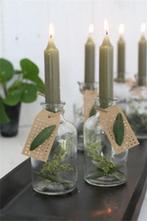 Kaarsen Taper candle Mosgroen h.11 cm set van 7 past in fles, Ophalen of Verzenden, Nieuw