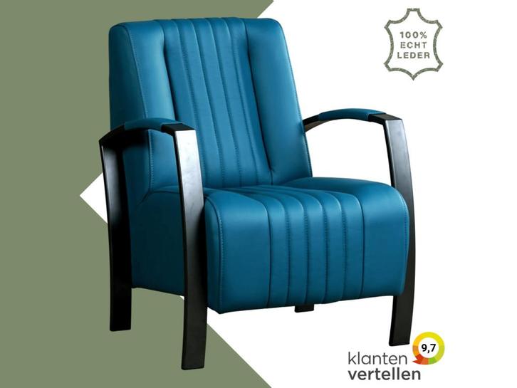 Leren fauteuil Glamour - Hermes Turquoise (blauw), Huis en Inrichting, Fauteuils, 50 tot 75 cm, 75 tot 100 cm, Nieuw, Leer, Ophalen of Verzenden