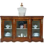 Credenza vitrine met 3 beglaasde deuren ca 1870 notenhouten, Ophalen of Verzenden