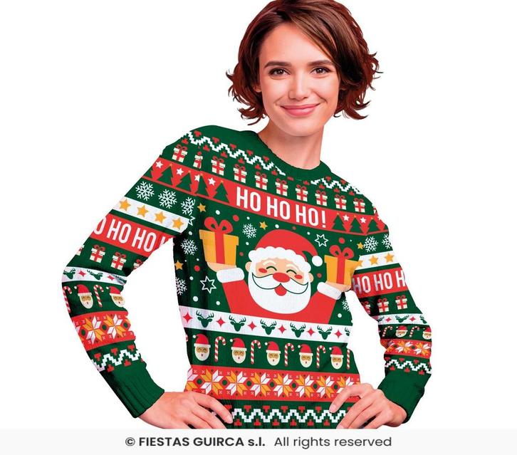 Foute Kerst Sweater Ho Ho Ho! Kerstman Groen Dames, Kleding | Dames, Carnavalskleding en Feestkleding, Nieuw, Ophalen of Verzenden