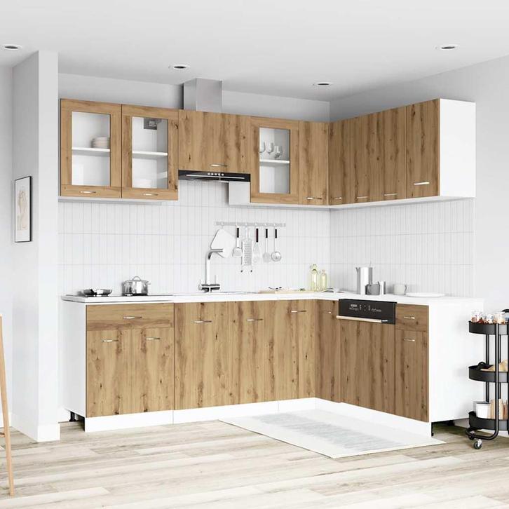 vidaXL 11-delige Keukenkastenset Lyon bewerkt hout, Huis en Inrichting, Keuken | Keukenelementen, Bruin, Nieuw, Verzenden