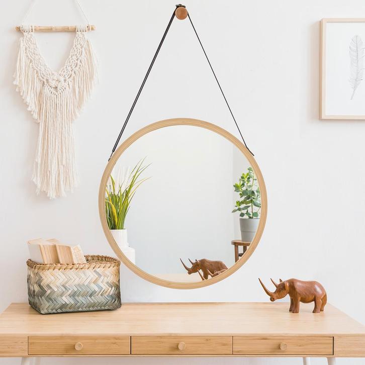 [en.casa] Passpiegel Bykle bamboe hangend rond Ø38 cm houtkl, Huis en Inrichting, Woonaccessoires | Spiegels, Verzenden