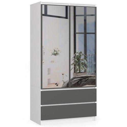 kledingkast  wit grijs met spiegel 90 cm Wit Grijs, Huis en Inrichting, Kasten | Kledingkasten, 50 tot 75 cm, Nieuw, Overige houtsoorten