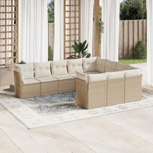 vidaXL 10-delige Loungeset met kussens poly rattan beige, Tuin en Terras, Tuinsets en Loungesets, Loungeset, Nieuw, Rotan, Verzenden