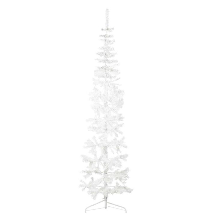 vidaXL Kunstkerstboom half met standaard smal 210 cm wit, Diversen, Kerst, Nieuw, Verzenden