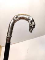 Bastone da passeggio con manico a forma di cane in silver, Antiek en Kunst