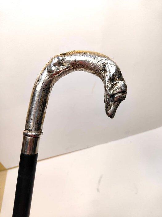 Bastone da passeggio con manico a forma di cane in silver, Antiek en Kunst, Curiosa en Brocante