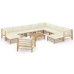 vidaXL 12-delige Loungeset met crèmewitte kussens bamboe, Tuin en Terras, Verzenden, Nieuw, Hout, Loungeset