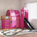 vidaXL Stapelbed met glijbaan en gordijnen roze 90x200 cm, Huis en Inrichting, 90 cm, Eenpersoons, Verzenden, Nieuw