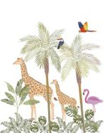Fotobehang giraffen en tropische vogels 45884, Huis en Inrichting, Stoffering | Behang, Verzenden