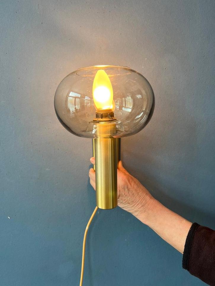 Mid Century Dijkstra Glass and Brass Sconce Wall Light, Huis en Inrichting, Lampen | Wandlampen, Ophalen of Verzenden
