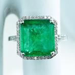 Ring Platina -  7.13ct. tw. Smaragd - Diamant -